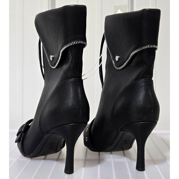 A New Day Mickey Women's Black Faux Leather Point Toe Moto Ankle Boots - Picture 4 of 7